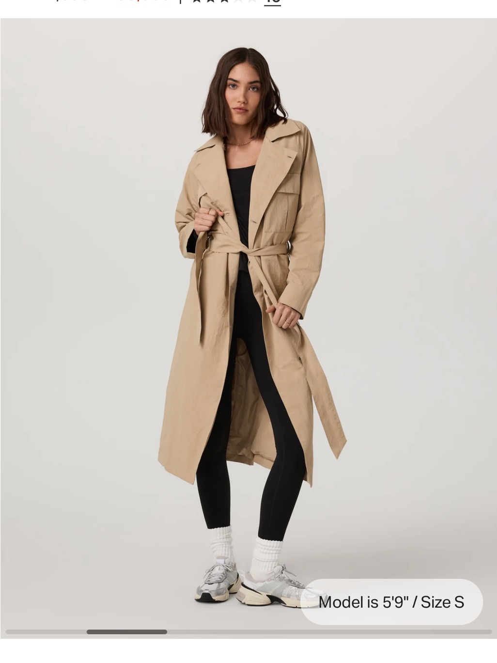 Vuori Women's Beige Trench Coat With Tie Waist